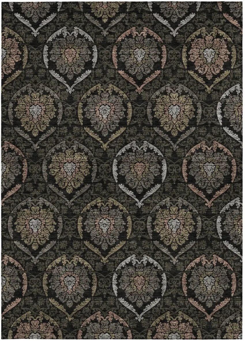 Black Gray And Brown Medallion Washable Indoor Outdoor Area Rug Photo 8