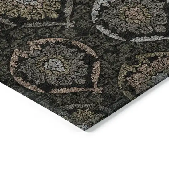 Black Gray And Brown Medallion Washable Indoor Outdoor Area Rug Photo 5