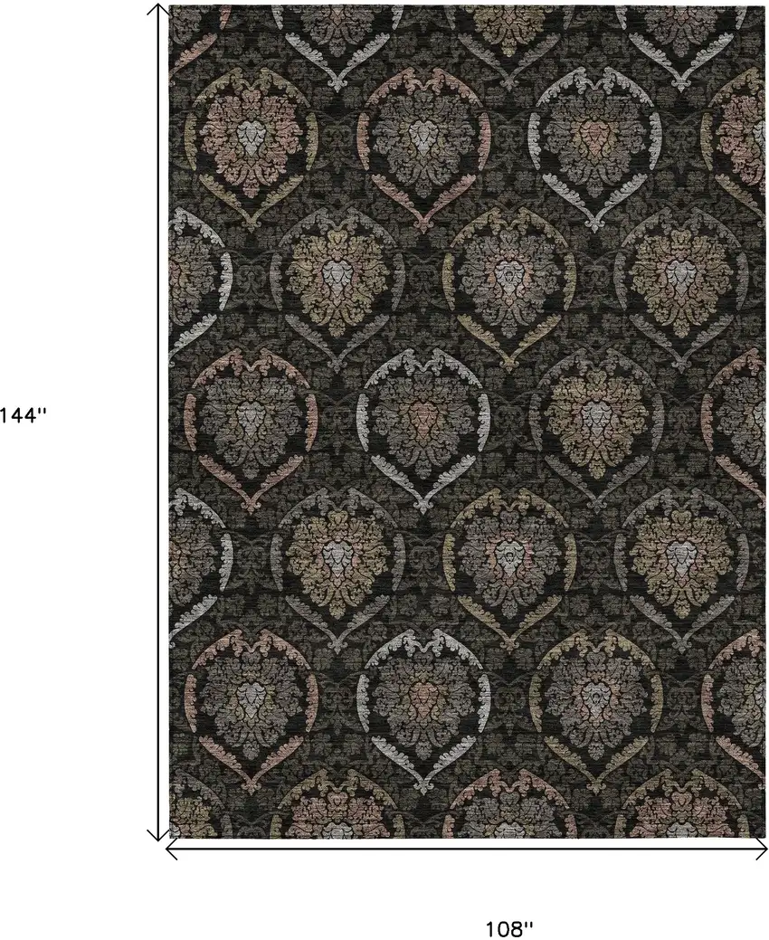 Black Gray And Brown Medallion Washable Indoor Outdoor Area Rug Photo 3