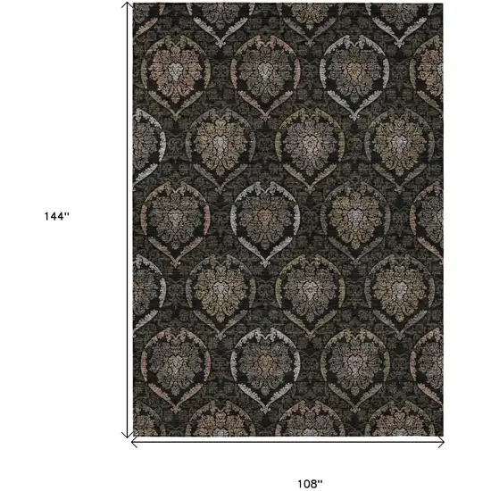 Black Gray And Brown Medallion Washable Indoor Outdoor Area Rug Photo 3