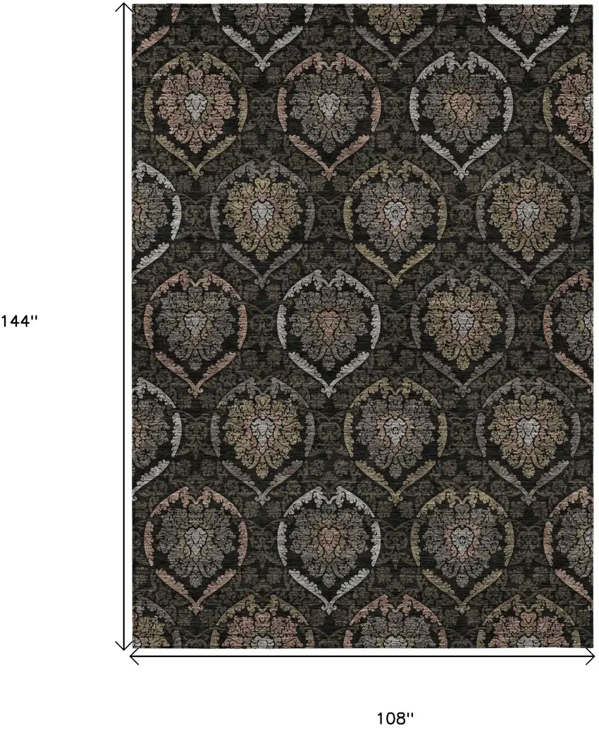 Black Gray And Brown Medallion Washable Indoor Outdoor Area Rug Photo 3