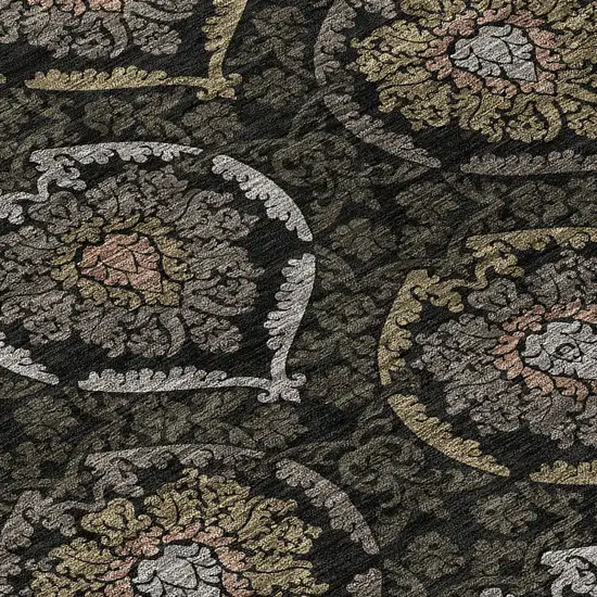 Black Gray And Brown Medallion Washable Indoor Outdoor Area Rug Photo 6