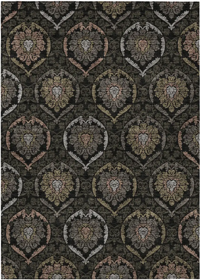 Black Gray And Brown Medallion Washable Indoor Outdoor Area Rug Photo 2