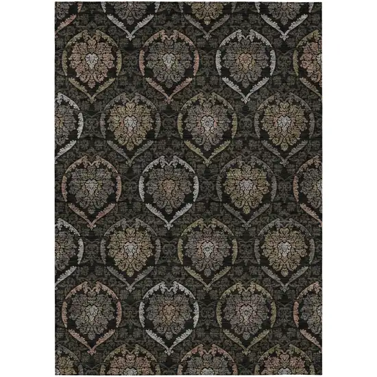 Black Gray And Brown Medallion Washable Indoor Outdoor Area Rug Photo 2