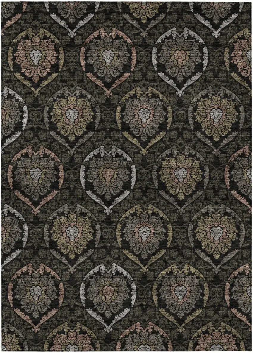 Black Gray And Brown Medallion Washable Indoor Outdoor Area Rug Photo 2