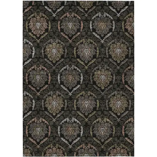 Black Gray And Brown Medallion Washable Indoor Outdoor Area Rug Photo 2