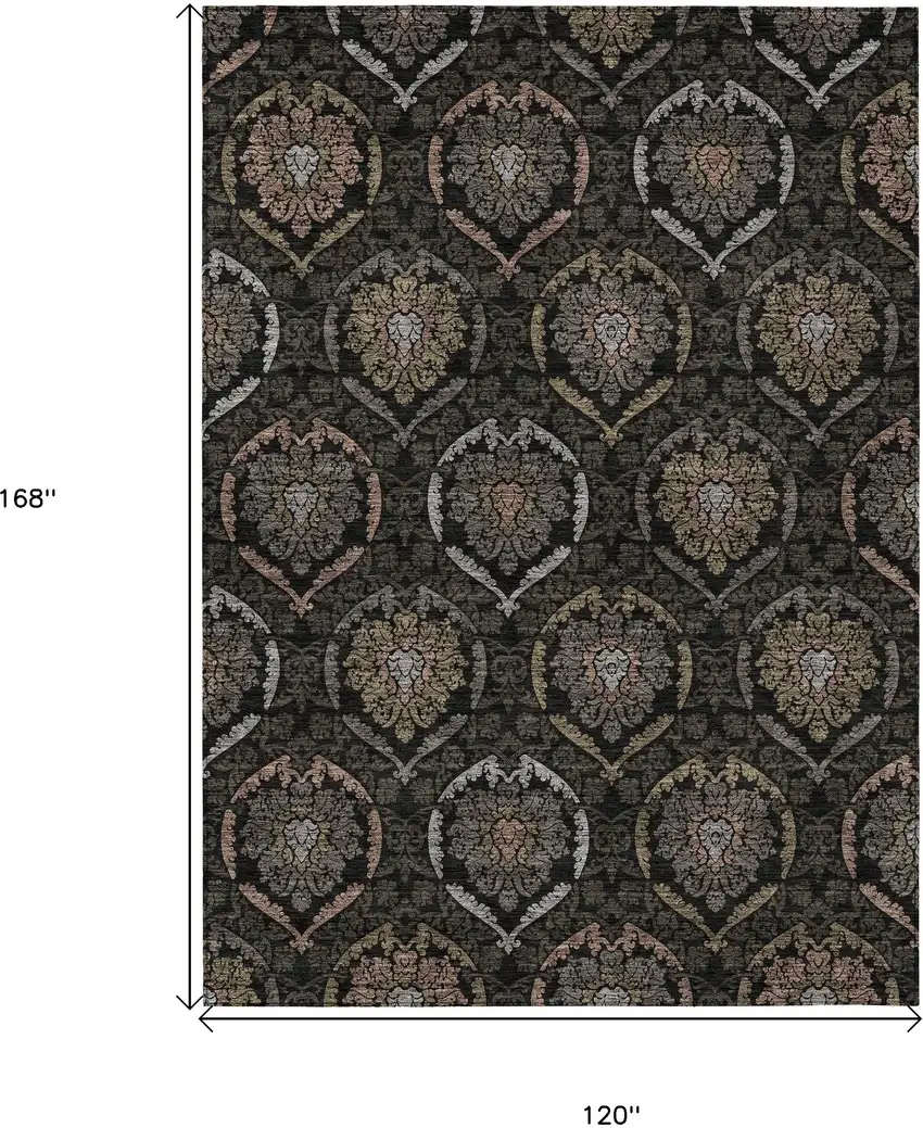 Black Gray And Brown Medallion Washable Indoor Outdoor Area Rug Photo 3