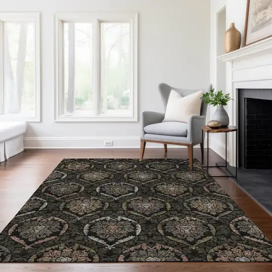 Black Gray And Brown Medallion Washable Indoor Outdoor Area Rug Photo 9
