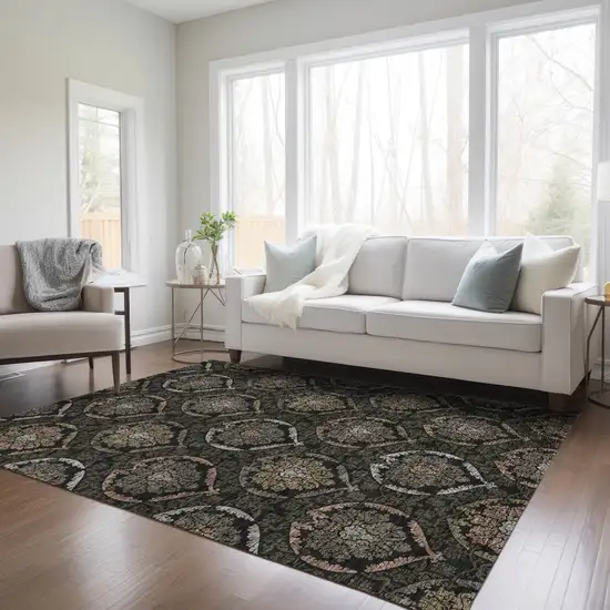 Black Gray And Brown Medallion Washable Indoor Outdoor Area Rug Photo 9