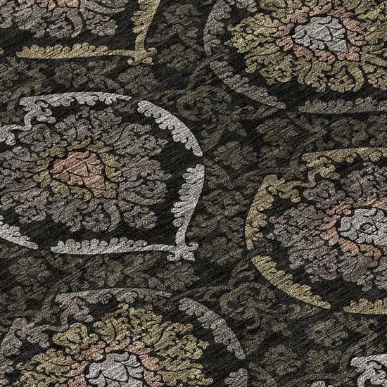 Black Gray And Brown Medallion Washable Indoor Outdoor Area Rug Photo 6