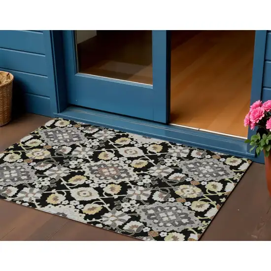 Black Gray And Brown Oriental Washable Indoor Outdoor Area Rug Photo 1