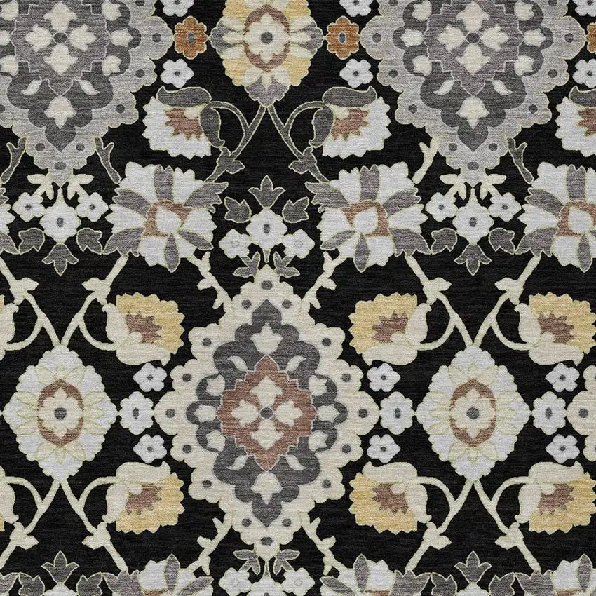 Black Gray And Brown Oriental Washable Indoor Outdoor Area Rug Photo 5
