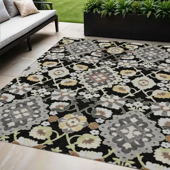 Black Gray And Brown Oriental Washable Indoor Outdoor Area Rug Photo 1