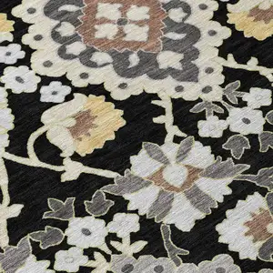 Photo of Black Gray And Brown Oriental Washable Indoor Outdoor Area Rug