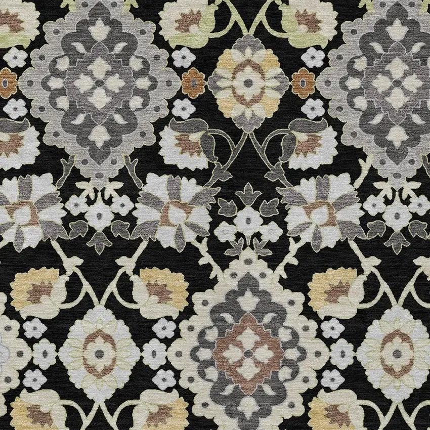 Black Gray And Brown Oriental Washable Indoor Outdoor Area Rug Photo 5