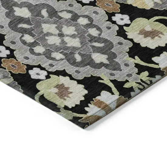 Black Gray And Brown Oriental Washable Indoor Outdoor Area Rug Photo 3
