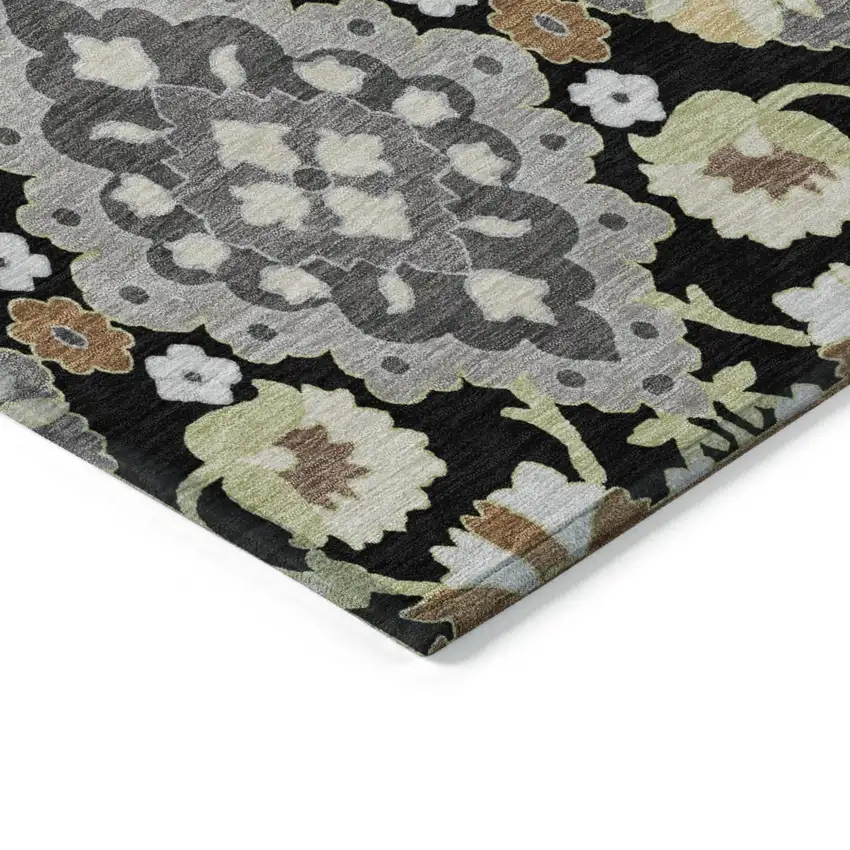 Black Gray And Brown Oriental Washable Indoor Outdoor Area Rug Photo 3