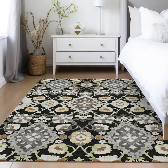 Black Gray And Brown Oriental Washable Indoor Outdoor Area Rug Photo 9