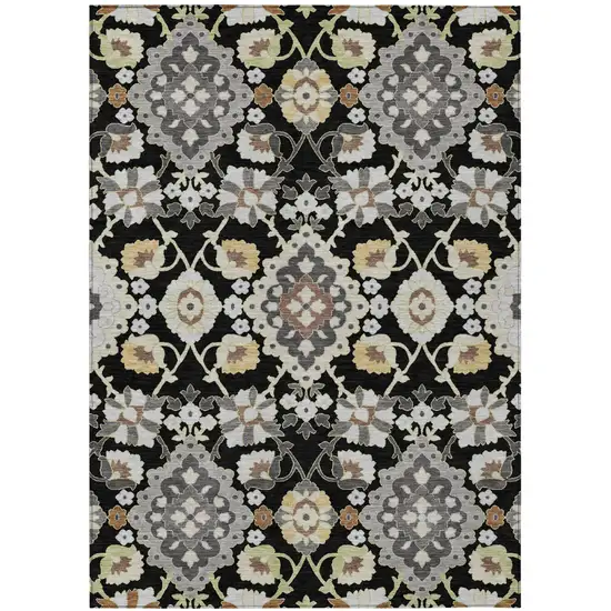 Black Gray And Brown Oriental Washable Indoor Outdoor Area Rug Photo 2