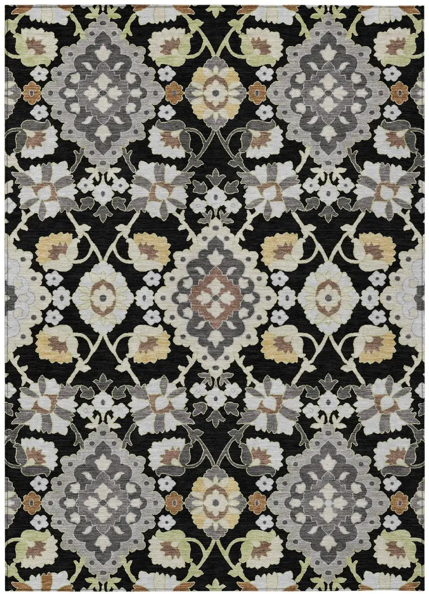 Black Gray And Brown Oriental Washable Indoor Outdoor Area Rug Photo 2