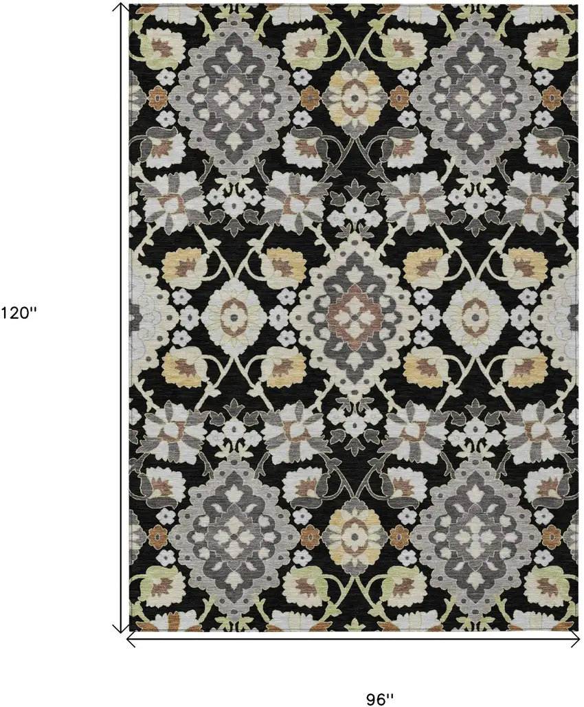 Black Gray And Brown Oriental Washable Indoor Outdoor Area Rug Photo 3