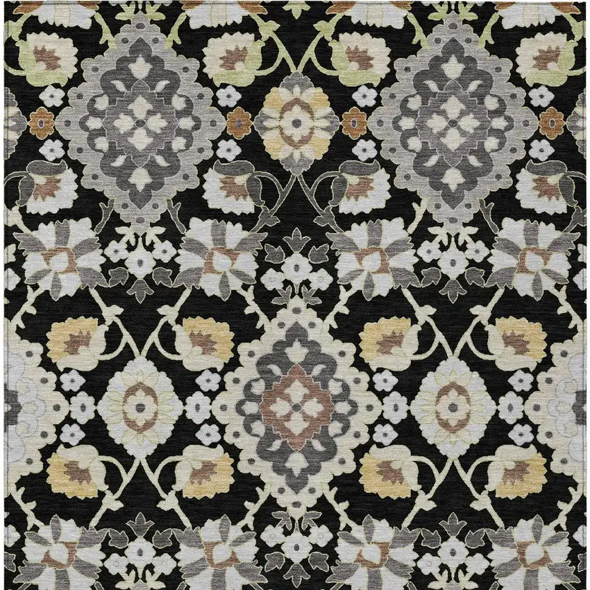 Black Gray And Brown Oriental Washable Indoor Outdoor Area Rug Photo 7