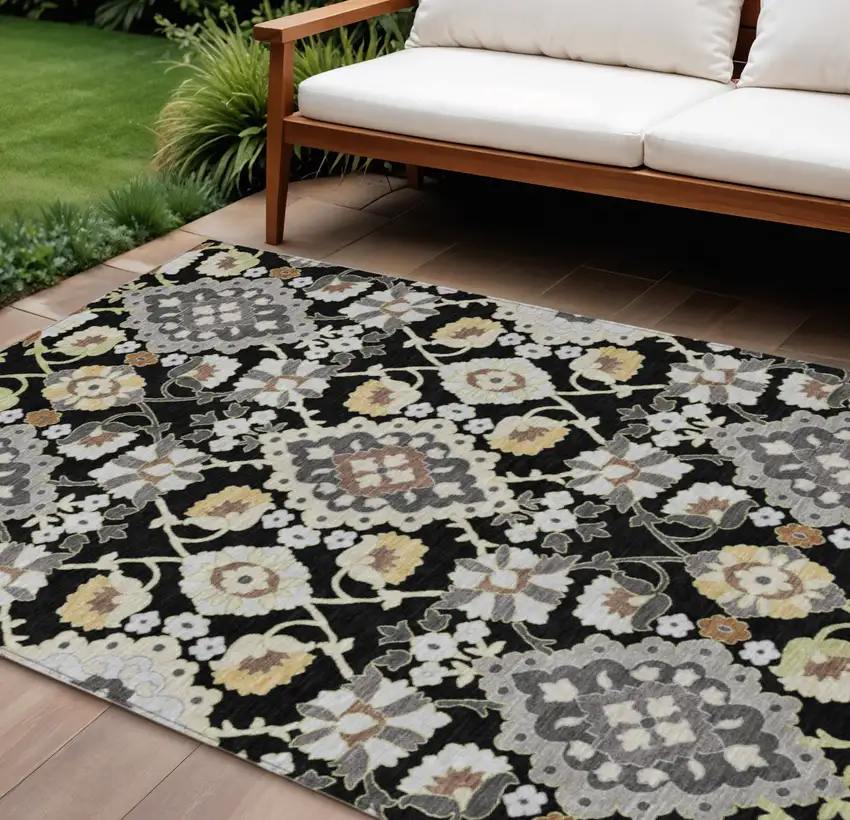 Black Gray And Brown Oriental Washable Indoor Outdoor Area Rug Photo 1