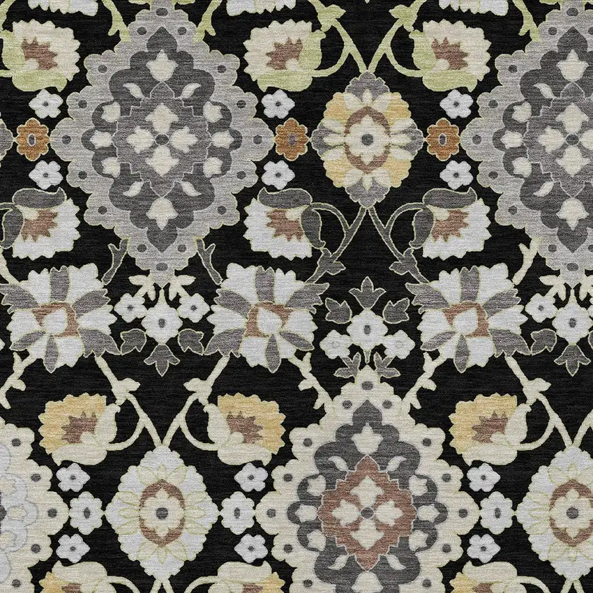 Black Gray And Brown Oriental Washable Indoor Outdoor Area Rug Photo 5