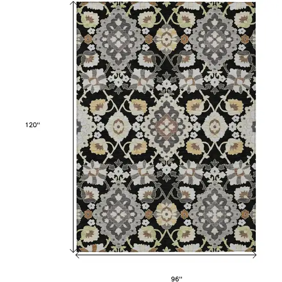 Black Gray And Brown Oriental Washable Indoor Outdoor Area Rug Photo 7