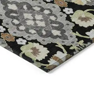 Photo of Black Gray And Brown Oriental Washable Indoor Outdoor Area Rug