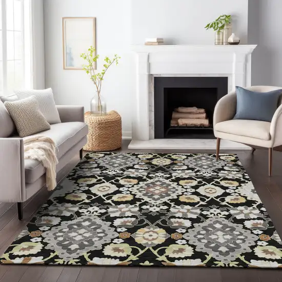 Black Gray And Brown Oriental Washable Indoor Outdoor Area Rug Photo 9