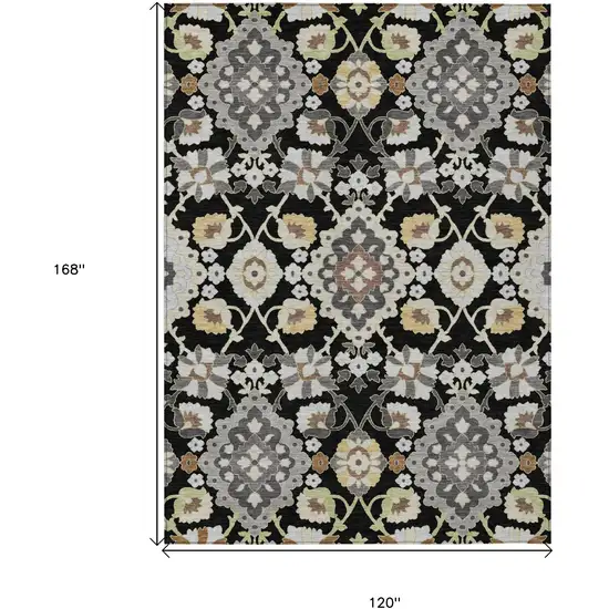 Black Gray And Brown Oriental Washable Indoor Outdoor Area Rug Photo 3