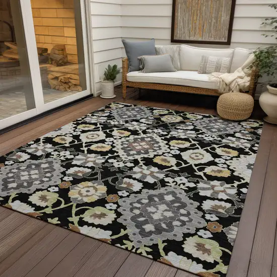 Black Gray And Brown Oriental Washable Indoor Outdoor Area Rug Photo 7