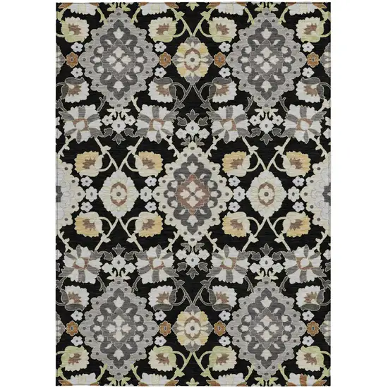Black Gray And Brown Oriental Washable Indoor Outdoor Area Rug Photo 6