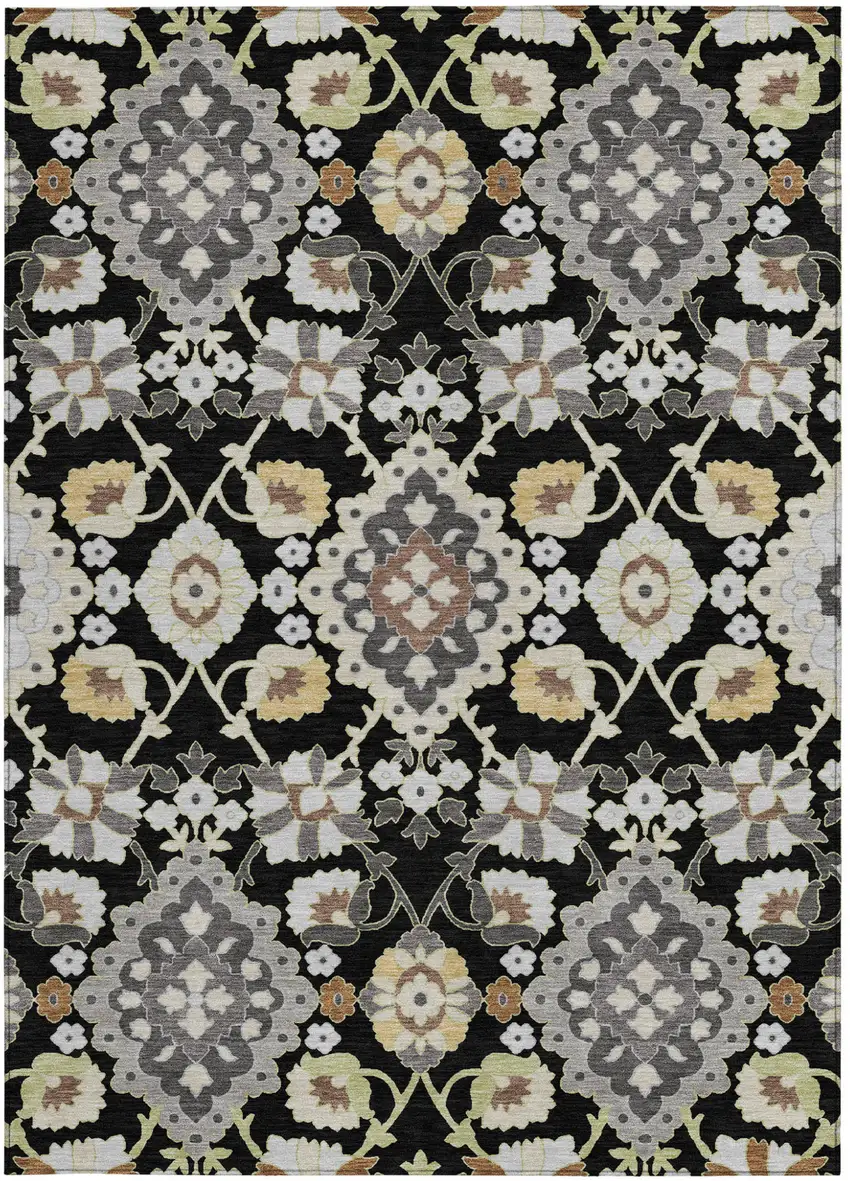 Black Gray And Brown Oriental Washable Indoor Outdoor Area Rug Photo 6