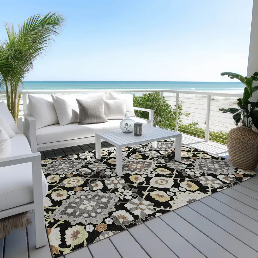 Black Gray And Brown Oriental Washable Indoor Outdoor Area Rug Photo 9