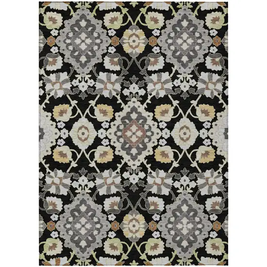 Black Gray And Brown Oriental Washable Indoor Outdoor Area Rug Photo 2