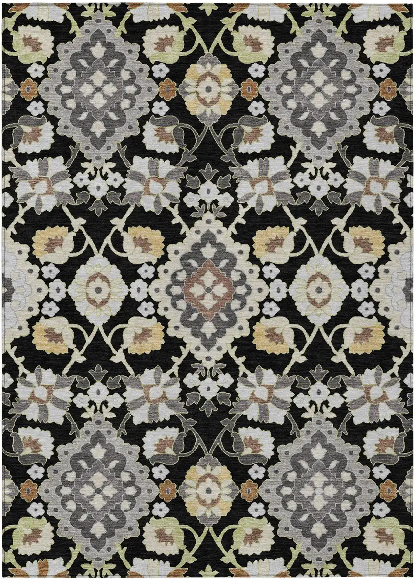 Black Gray And Brown Oriental Washable Indoor Outdoor Area Rug Photo 2