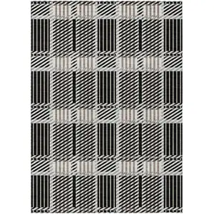 Photo of Black Gray And Brown Plaid Washable Indoor Outdoor Area Rug