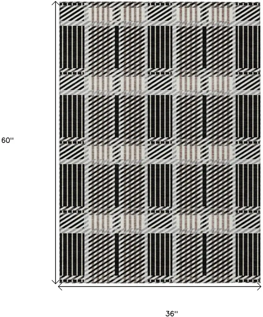 Black Gray And Brown Plaid Washable Indoor Outdoor Area Rug Photo 3