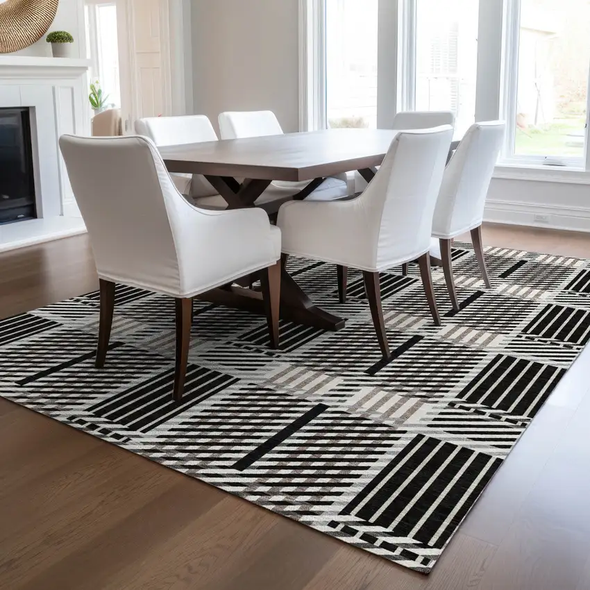 Black Gray And Brown Plaid Washable Indoor Outdoor Area Rug Photo 9