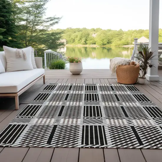Black Gray And Brown Plaid Washable Indoor Outdoor Area Rug Photo 9