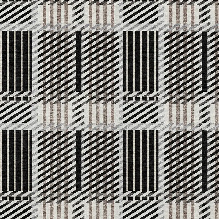 Black Gray And Brown Plaid Washable Indoor Outdoor Area Rug Photo 3