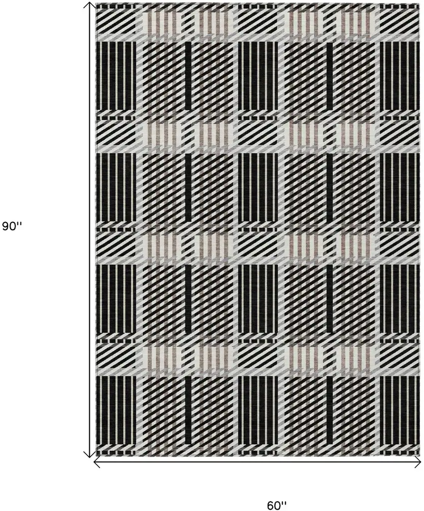 Black Gray And Brown Plaid Washable Indoor Outdoor Area Rug Photo 7