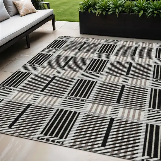 Black Gray And Brown Plaid Washable Indoor Outdoor Area Rug Photo 1
