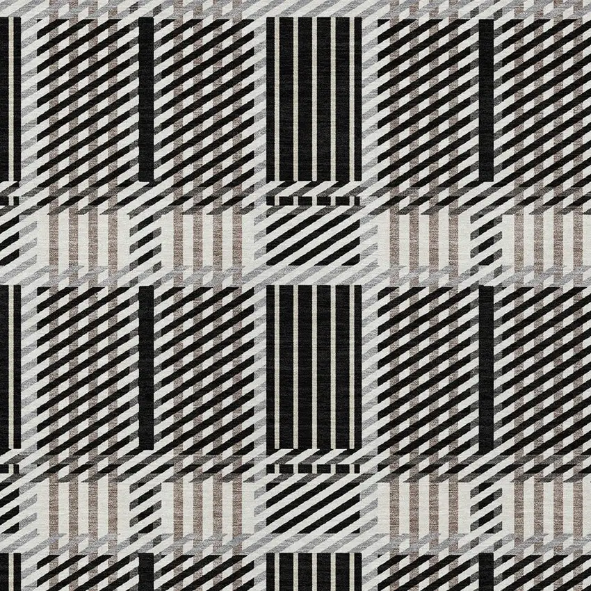 Black Gray And Brown Plaid Washable Indoor Outdoor Area Rug Photo 5