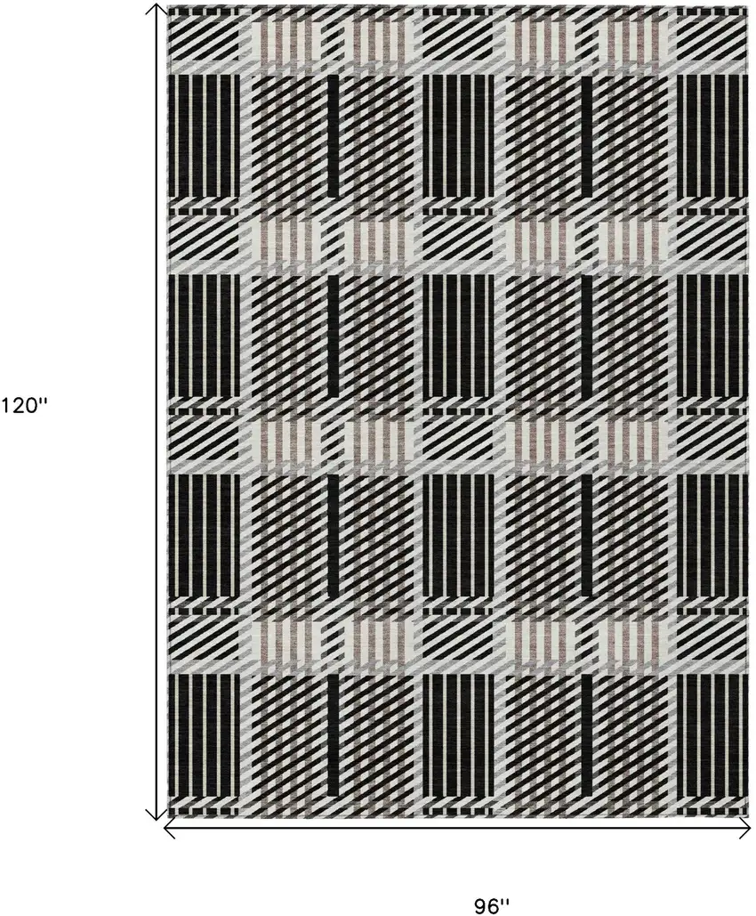 Black Gray And Brown Plaid Washable Indoor Outdoor Area Rug Photo 3