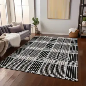 Photo of Black Gray And Brown Plaid Washable Indoor Outdoor Area Rug