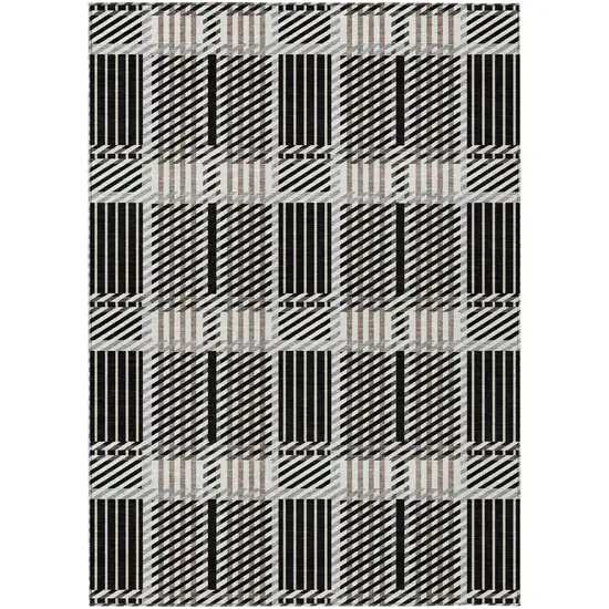 Black Gray And Brown Plaid Washable Indoor Outdoor Area Rug Photo 2