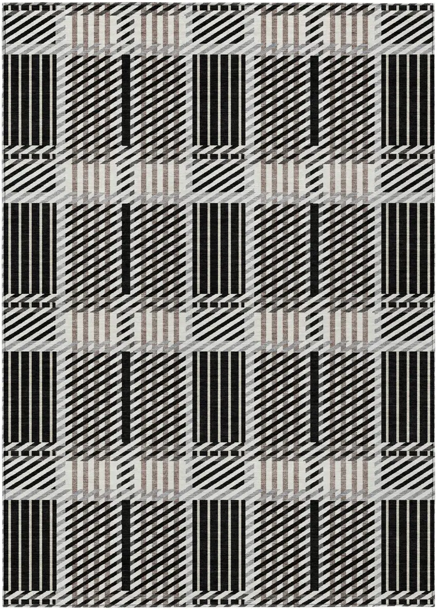 Black Gray And Brown Plaid Washable Indoor Outdoor Area Rug Photo 2